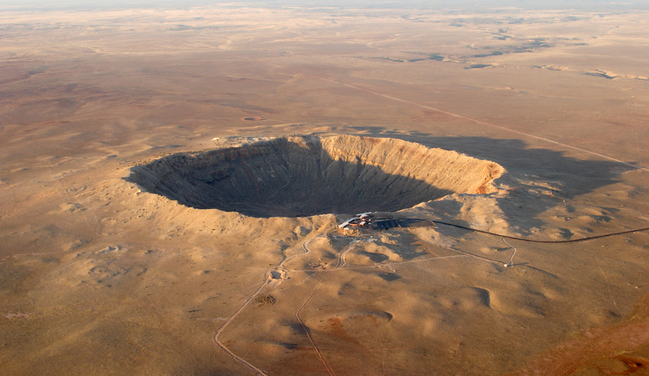 Aerial view of Barringer crater (meteor impact) in Arizona
